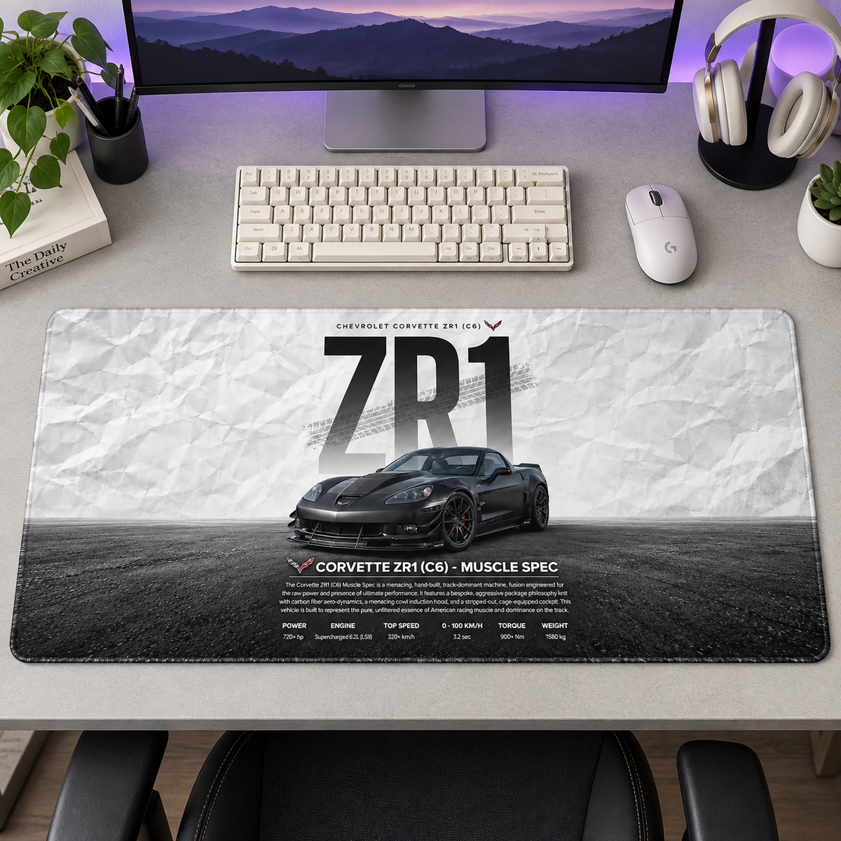 Corvette ZR1 Beyaz Teknik Afiş Mouse Pad - Y1459