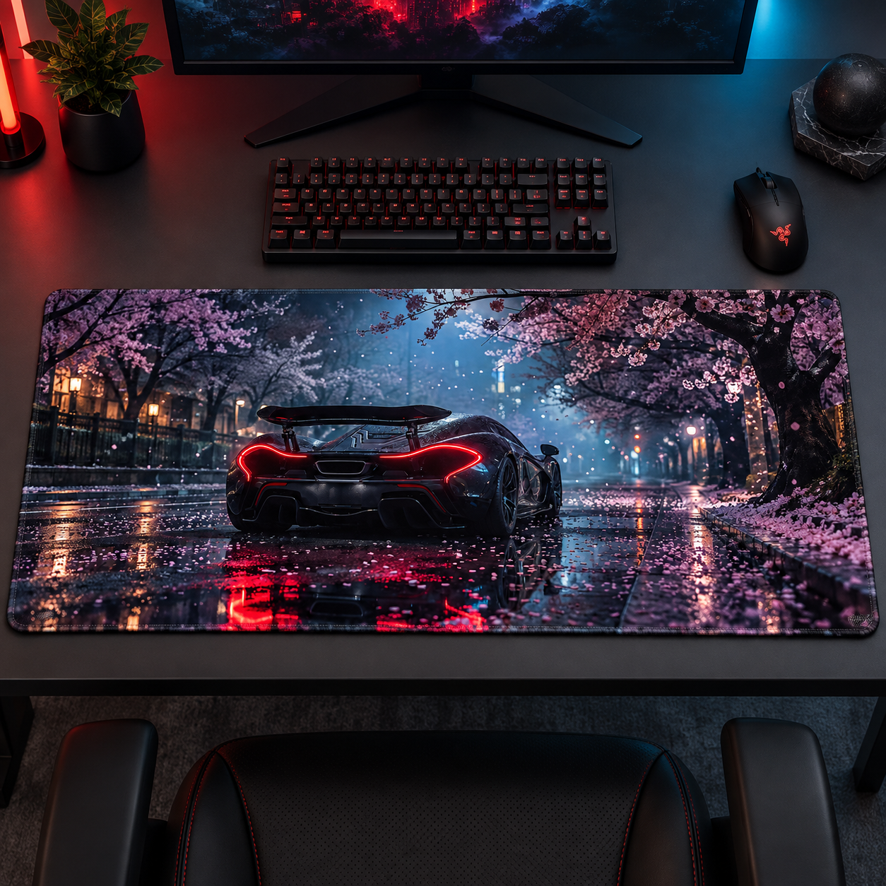 Süper Otomobil Sakura Gece Yansımaları Mouse Pad - Y1461