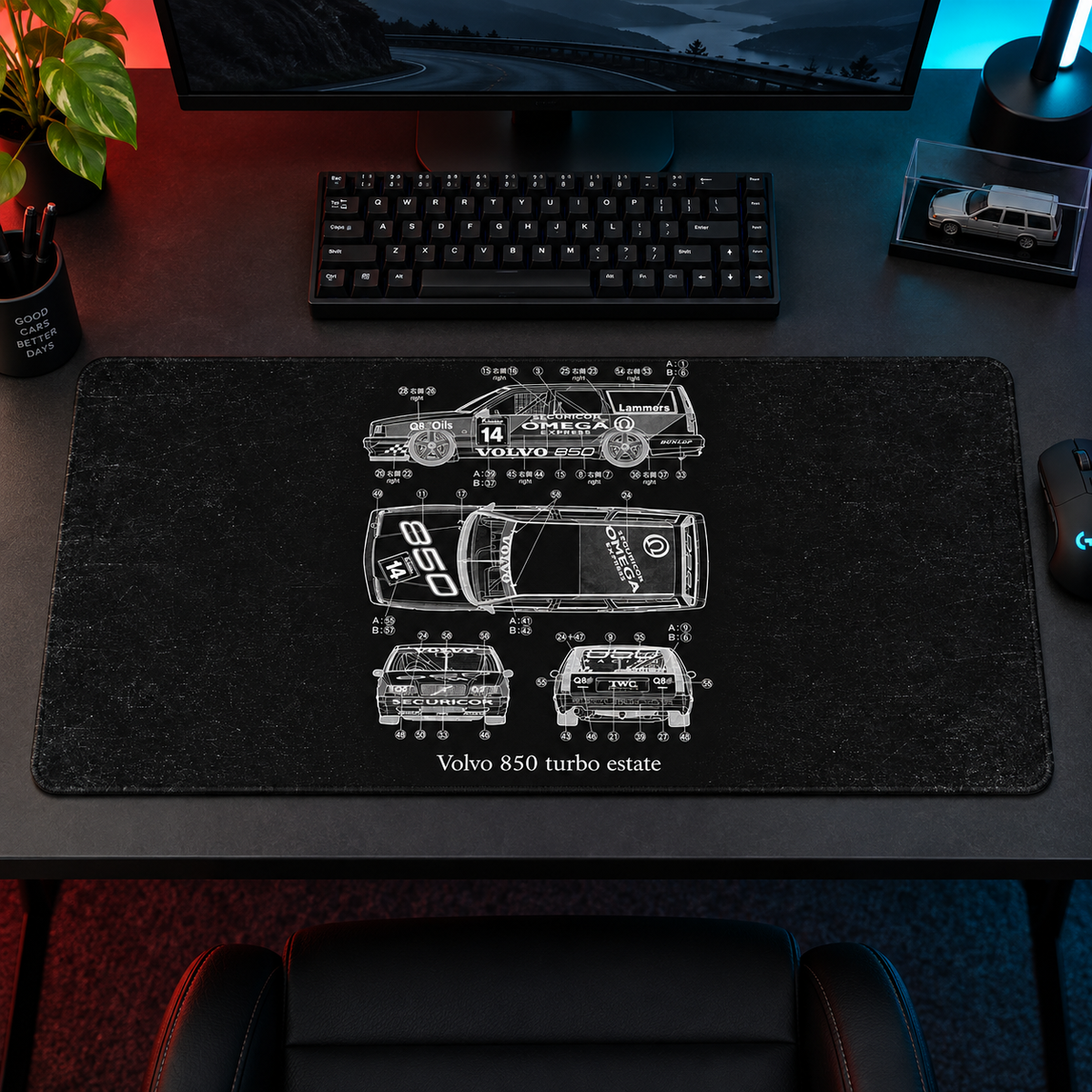 Volvo 850 Siyah Teknik Plan Mouse Pad - Y1471