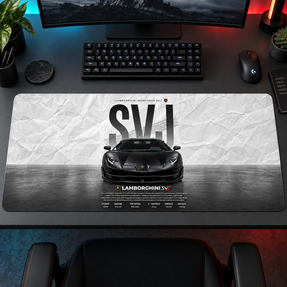 Lamborghini SVJ Beyaz Teknik Afiş Mouse Pad - Y1486
