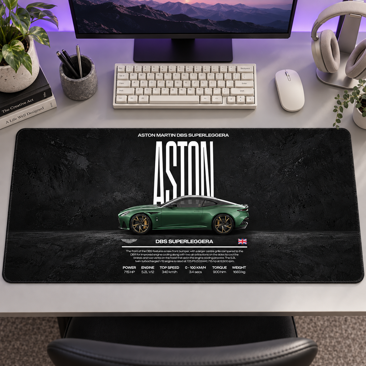 Aston Martin DBS Yeşil Teknik Afiş Mouse Pad - Y1499