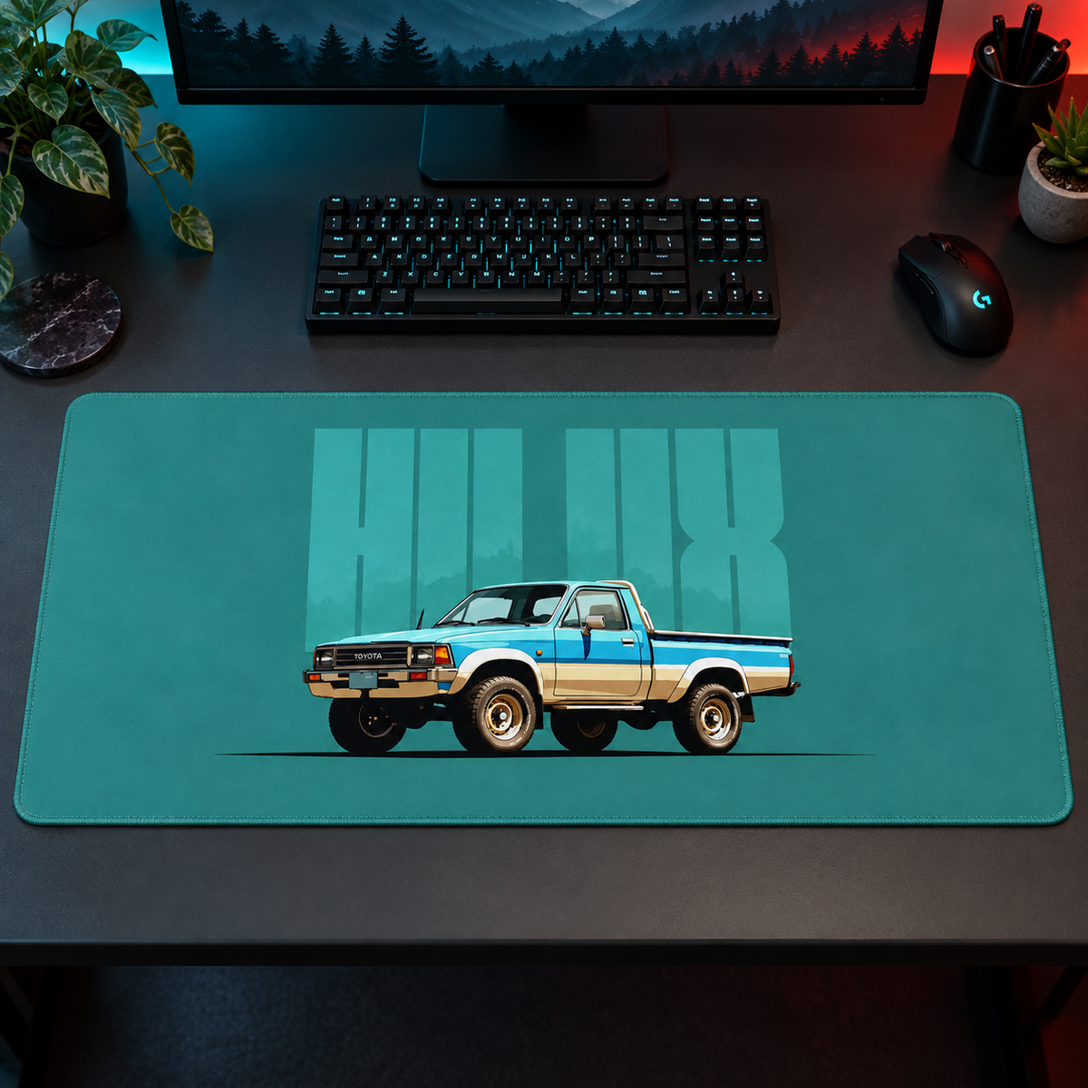 Toyota Hilux Turkuaz Retro Çizim Mouse Pad - Y1501