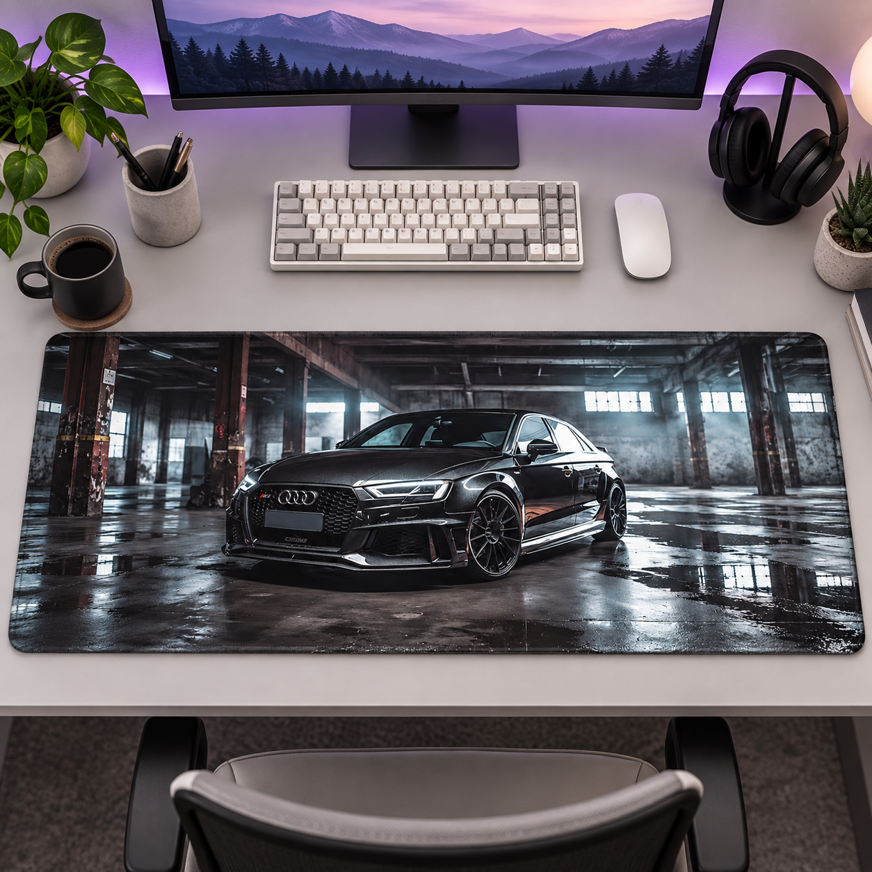 Audi Siyah Yağmurlu Garaj Mouse Pad - Y1504