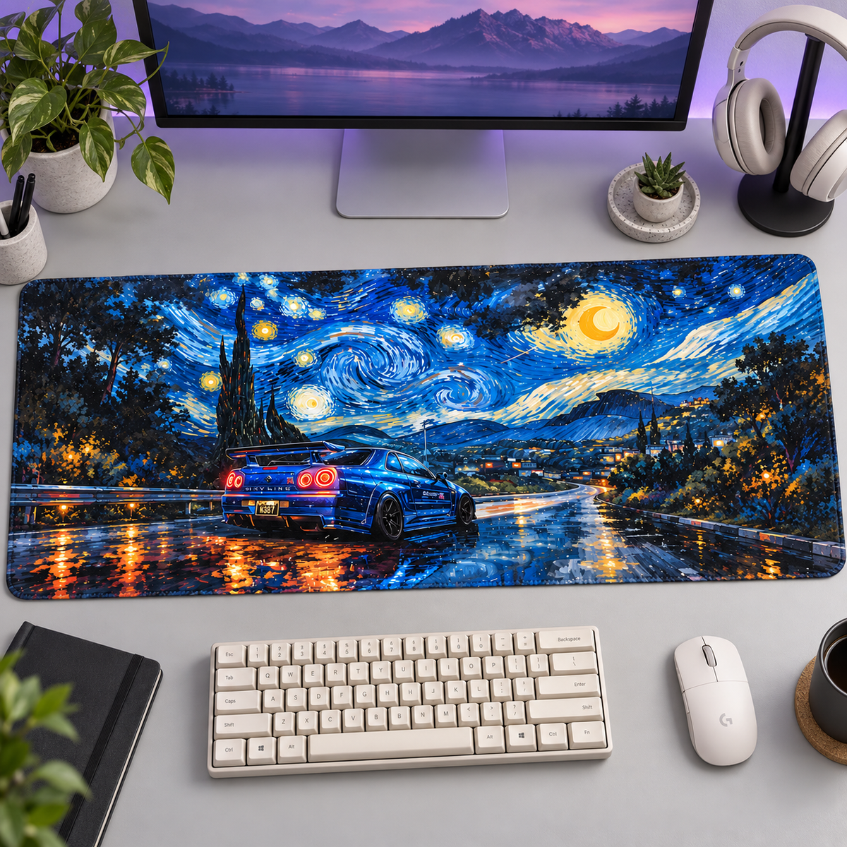 Yıldızlı Gece Otomobil Resmi Mouse Pad - Y1519