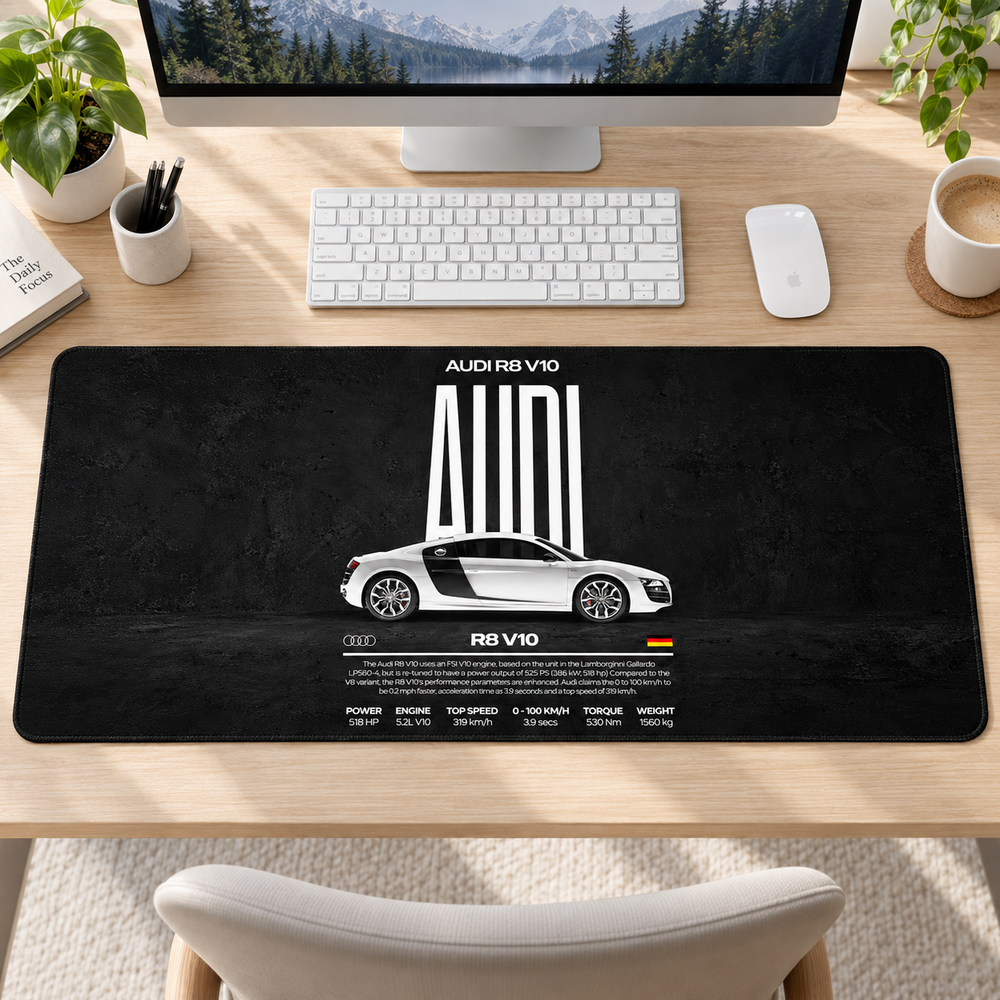 Audi R8 V10 Siyah Teknik Afiş Mouse Pad - Y1520