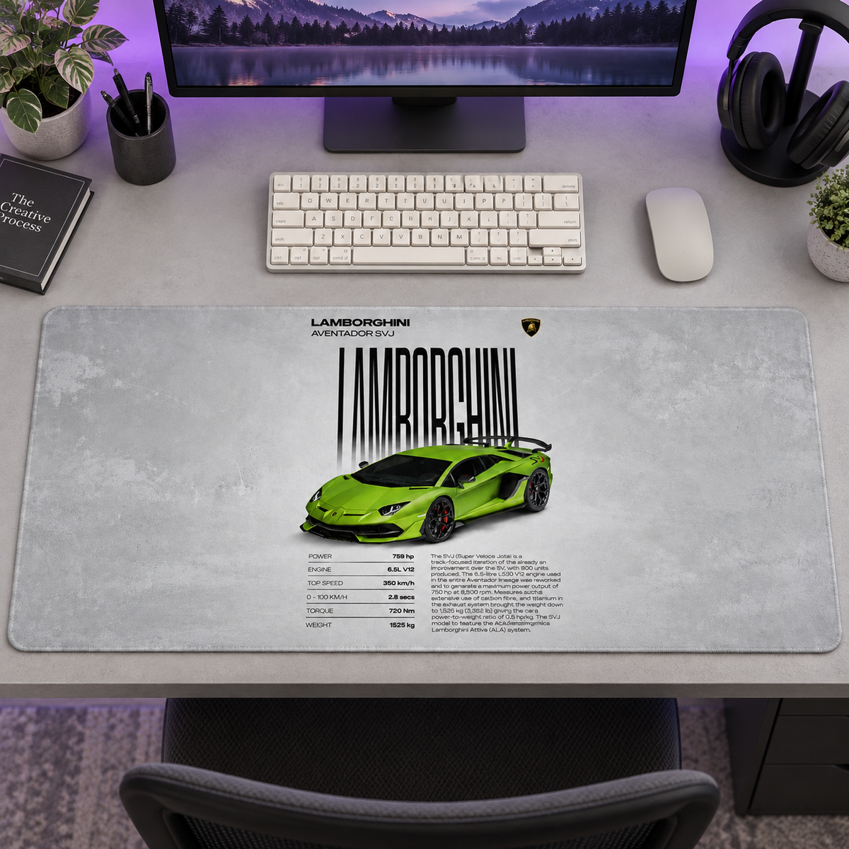 Lamborghini Yeşil Beyaz Teknik Afiş Mouse Pad - Y1524