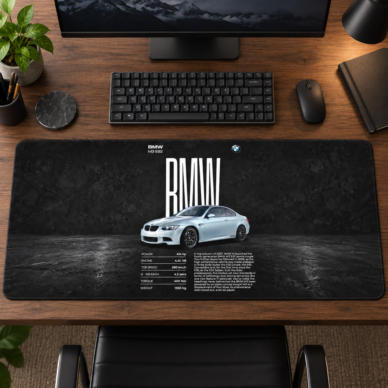 BMW Beyaz Klasik Siyah Afiş Mouse Pad - Y1527
