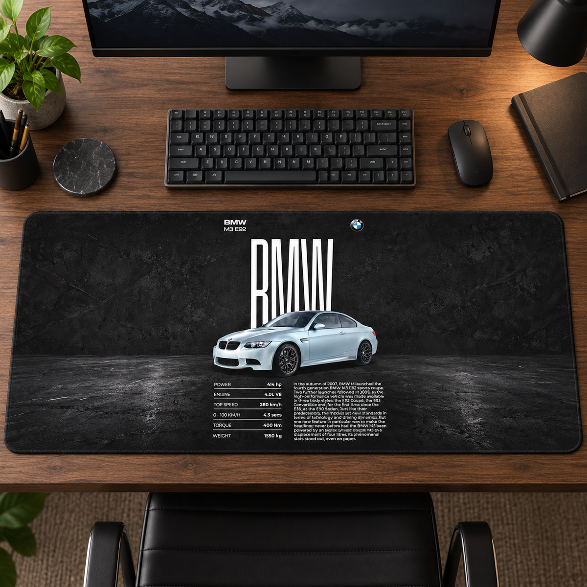 BMW Beyaz Klasik Siyah Afiş Mouse Pad - Y1527