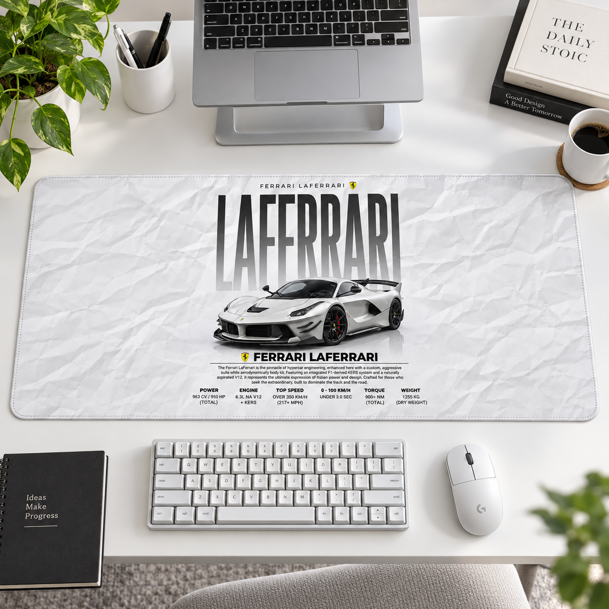 Ferrari LaFerrari Beyaz Doku Afişi Mouse Pad - Y1528