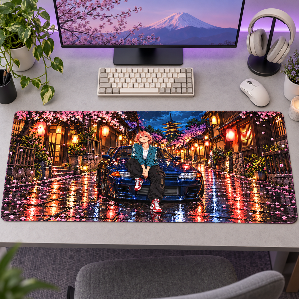 Anime Karakter ve Sakura Gecesi Otomobili Mouse Pad - Y1529