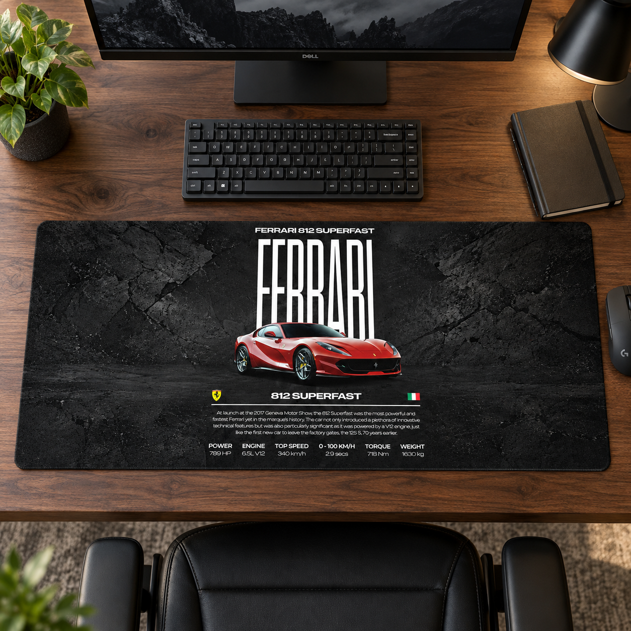 Ferrari 812 Superfast Kırmızı Siyah Afiş Mouse Pad - Y1532