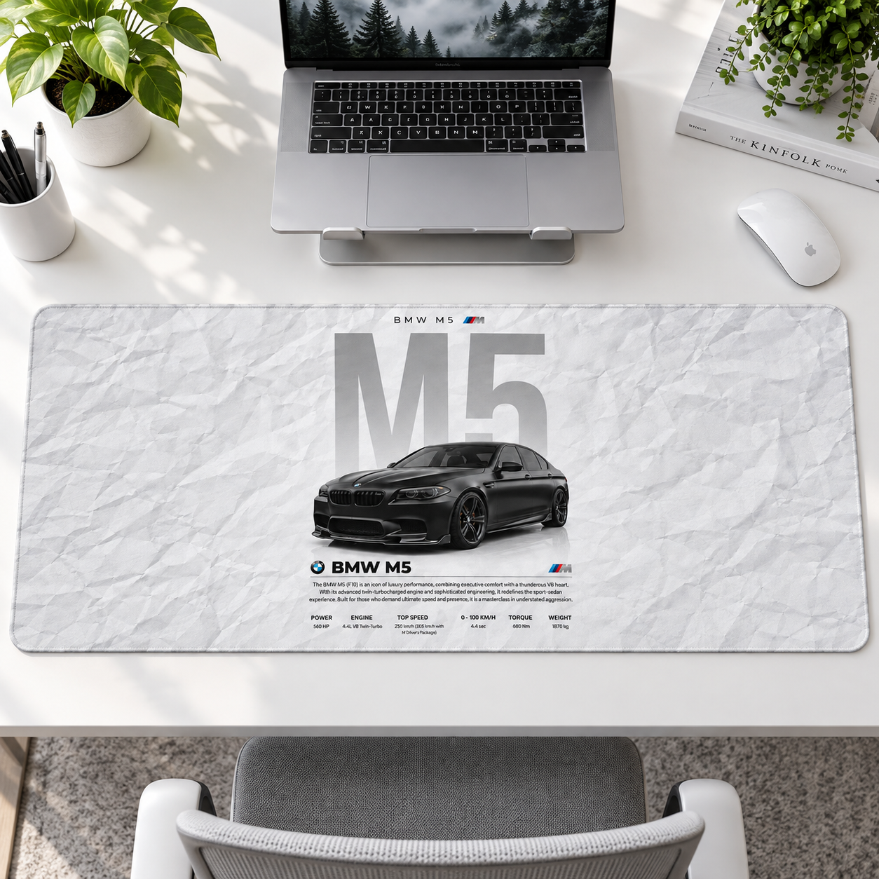 BMW M5 Beyaz Doku Afişi Mouse Pad - Y1533
