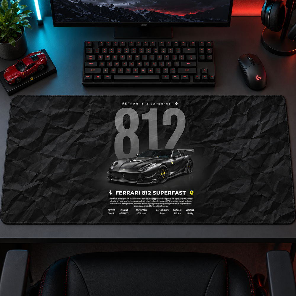 Ferrari 812 Superfast Siyah Teknik Afiş Mouse Pad - Y1551