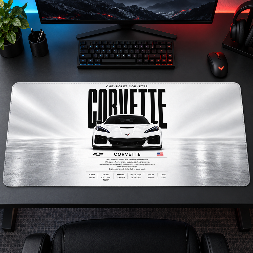 Corvette Beyaz Teknik Tasarım Mouse Pad - Y1556