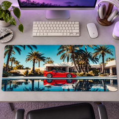Kırmızı Spor Otomobil Palmiye ve Havuz Mouse Pad - Y1559