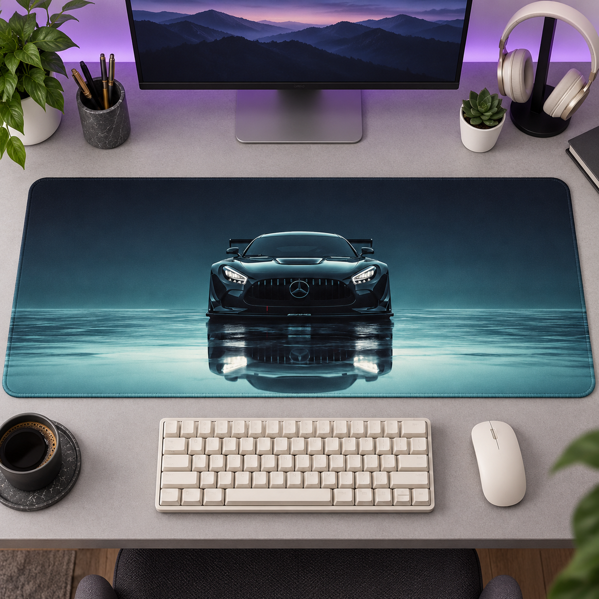 Siyah Spor Otomobil Turkuaz Sis Mouse Pad - Y1574