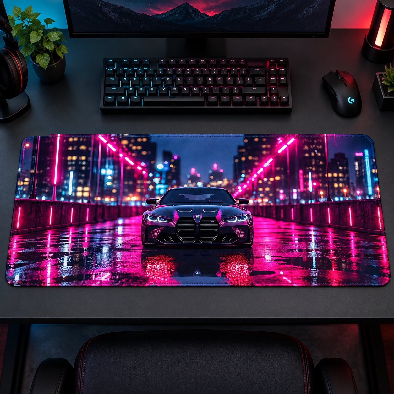 Neon Köprüde Spor Otomobil Mouse Pad - Y1581
