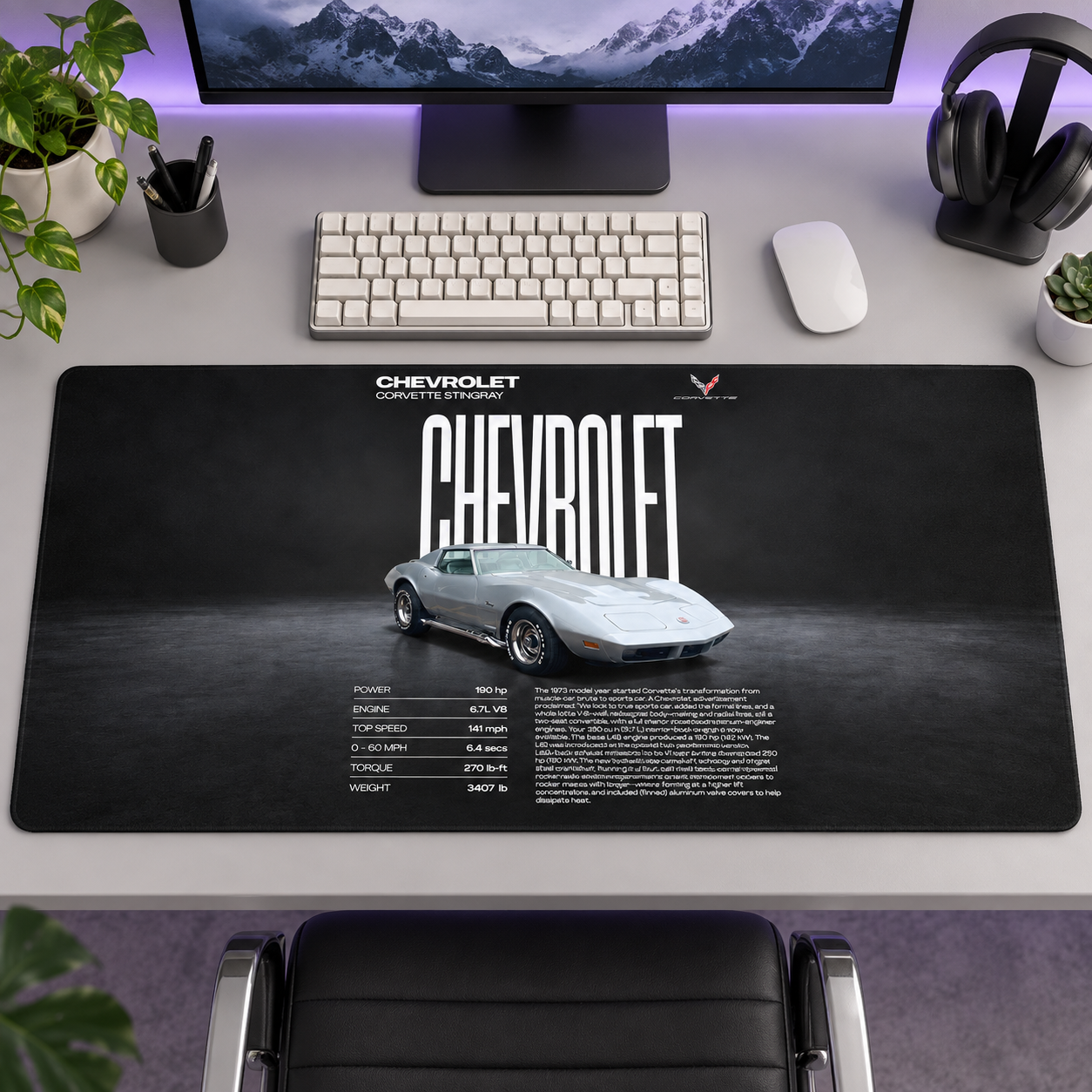 Chevrolet Corvette Klasik Gümüş Afiş Mouse Pad - Y1604