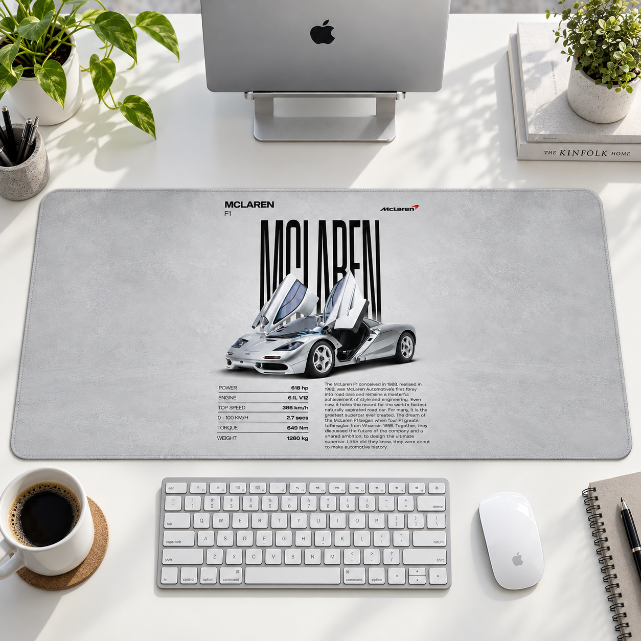 McLaren Beyaz Açık Kapı Teknik Afişi Mouse Pad - Y1608