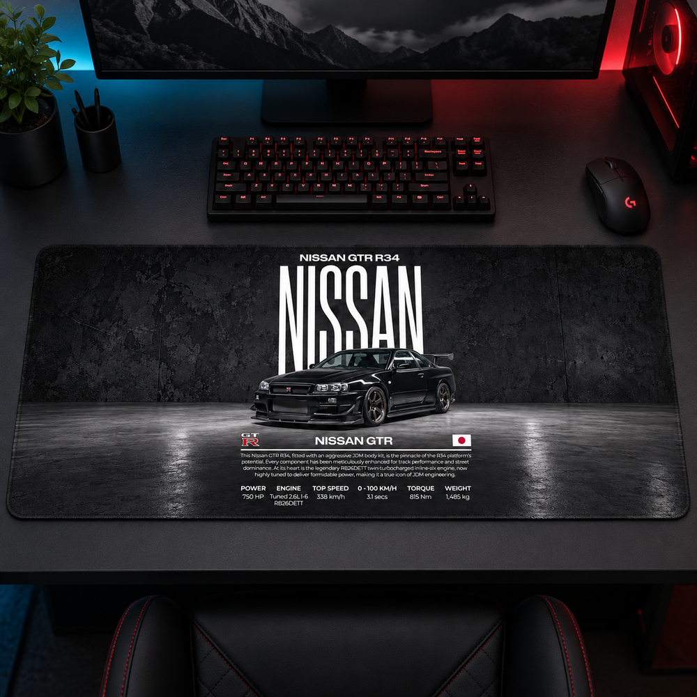 Nissan GT-R Siyah Teknik Afiş Mouse Pad - Y1611