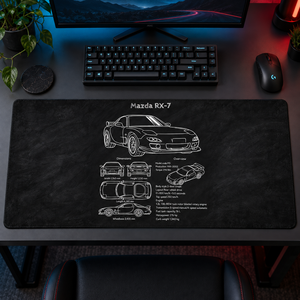 Mazda RX-7 Siyah Teknik Plan Mouse Pad - Y1631