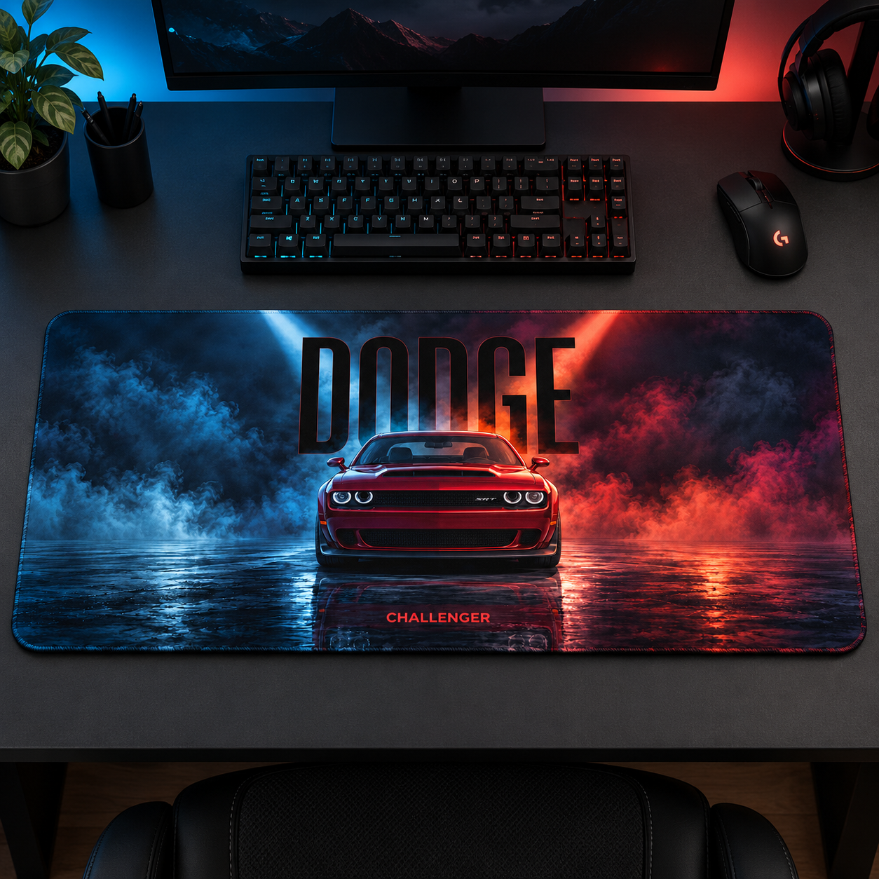 Dodge Challenger Mavi Kırmızı Duman Mouse Pad - Y1636