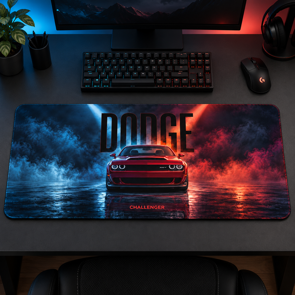 Dodge Challenger Mavi Kırmızı Duman Mouse Pad - Y1636