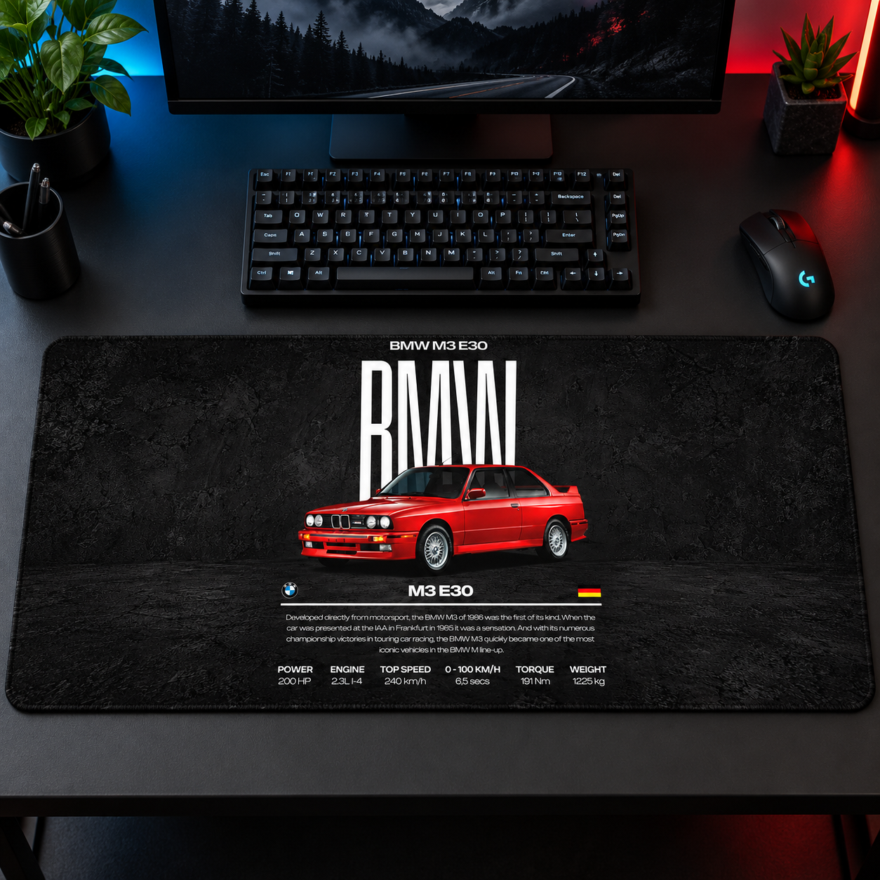 BMW M3 E30 Kırmızı Teknik Afiş Mouse Pad - Y1641