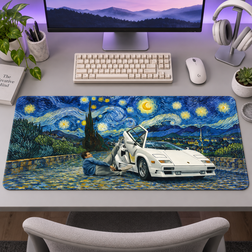Yıldızlı Gece Beyaz Spor Otomobil Mouse Pad - Y1659