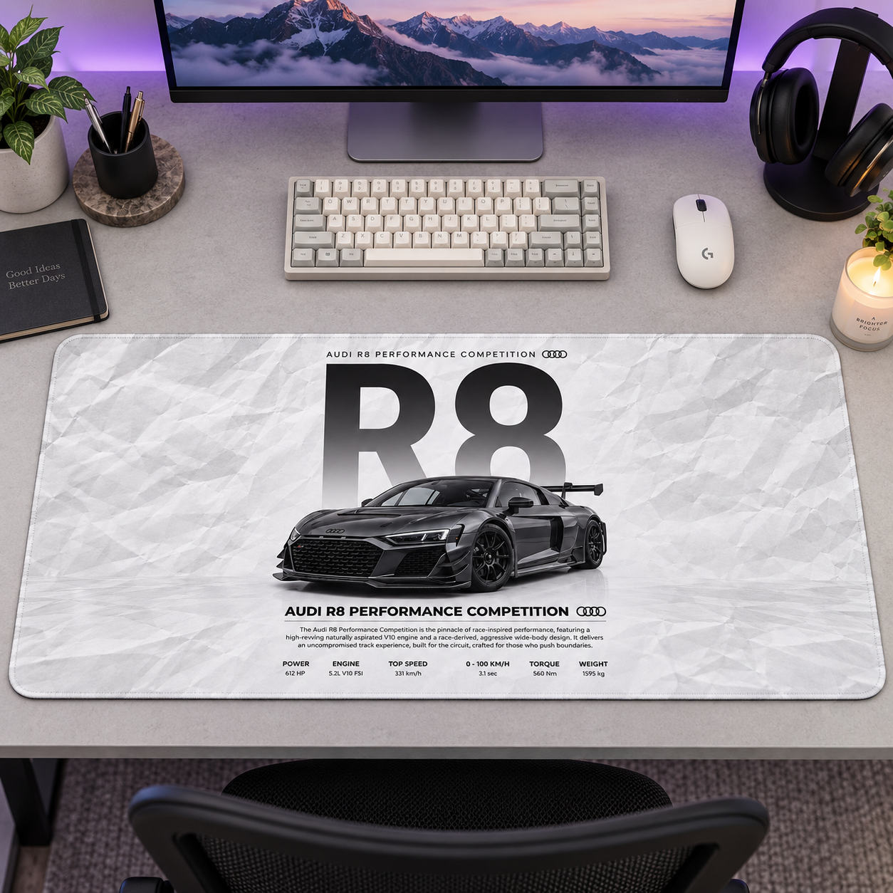 Audi R8 Beyaz Teknik Afiş Mouse Pad - Y1664