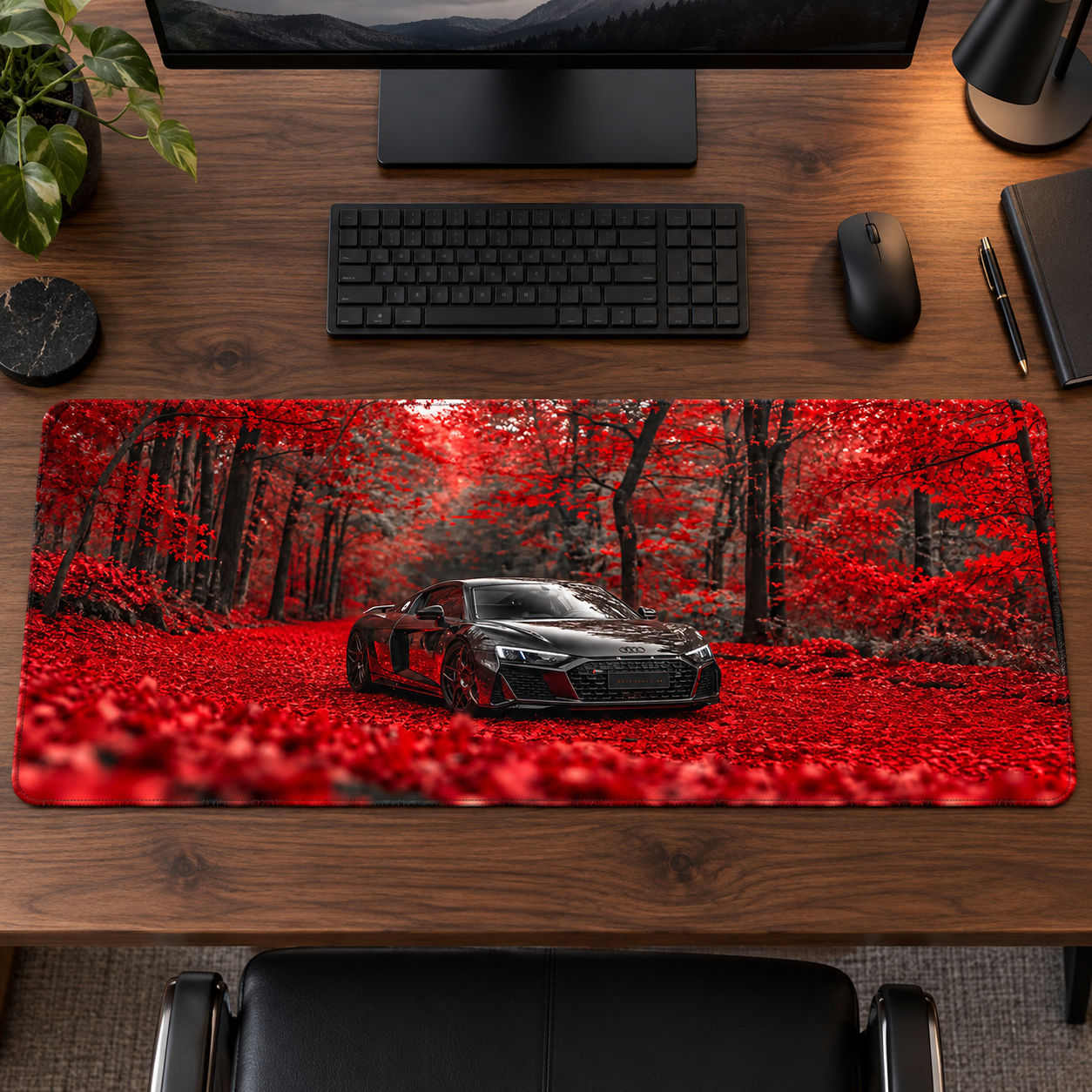 Kızıl Ormanda Koyu Süper Otomobil Mouse Pad - Y1672