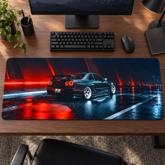 Mavi Spor Otomobil Kırmızı Neon Yansıma Mouse Pad - Y1677
