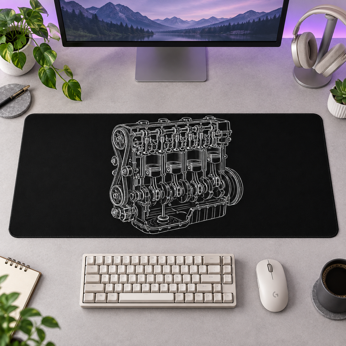 Motor Bloğu Beyaz Teknik Çizim Mouse Pad - Y1684