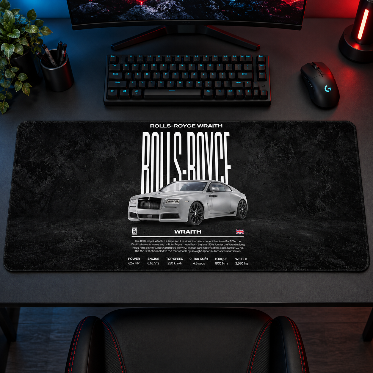 Rolls-Royce Wraith Siyah Teknik Afiş Mouse Pad - Y1706