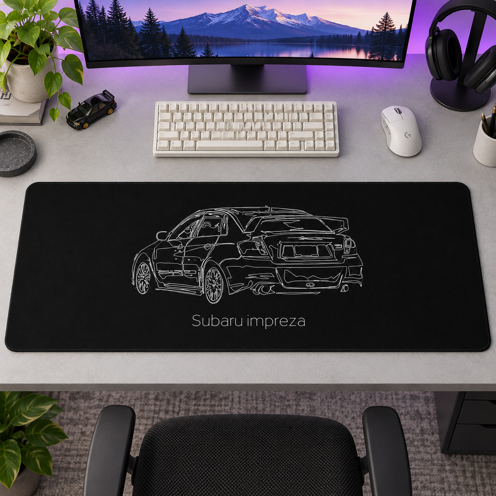 Subaru Impreza Beyaz Çizgi Tasarımı Mouse Pad - Y1709
