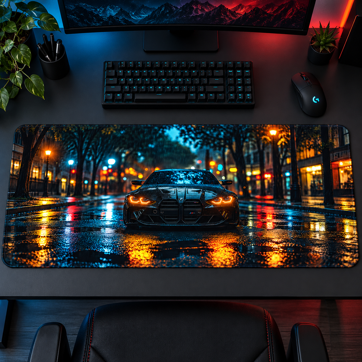 Yağmurlu Şehirde Altın Işıklar Mouse Pad - Y1726