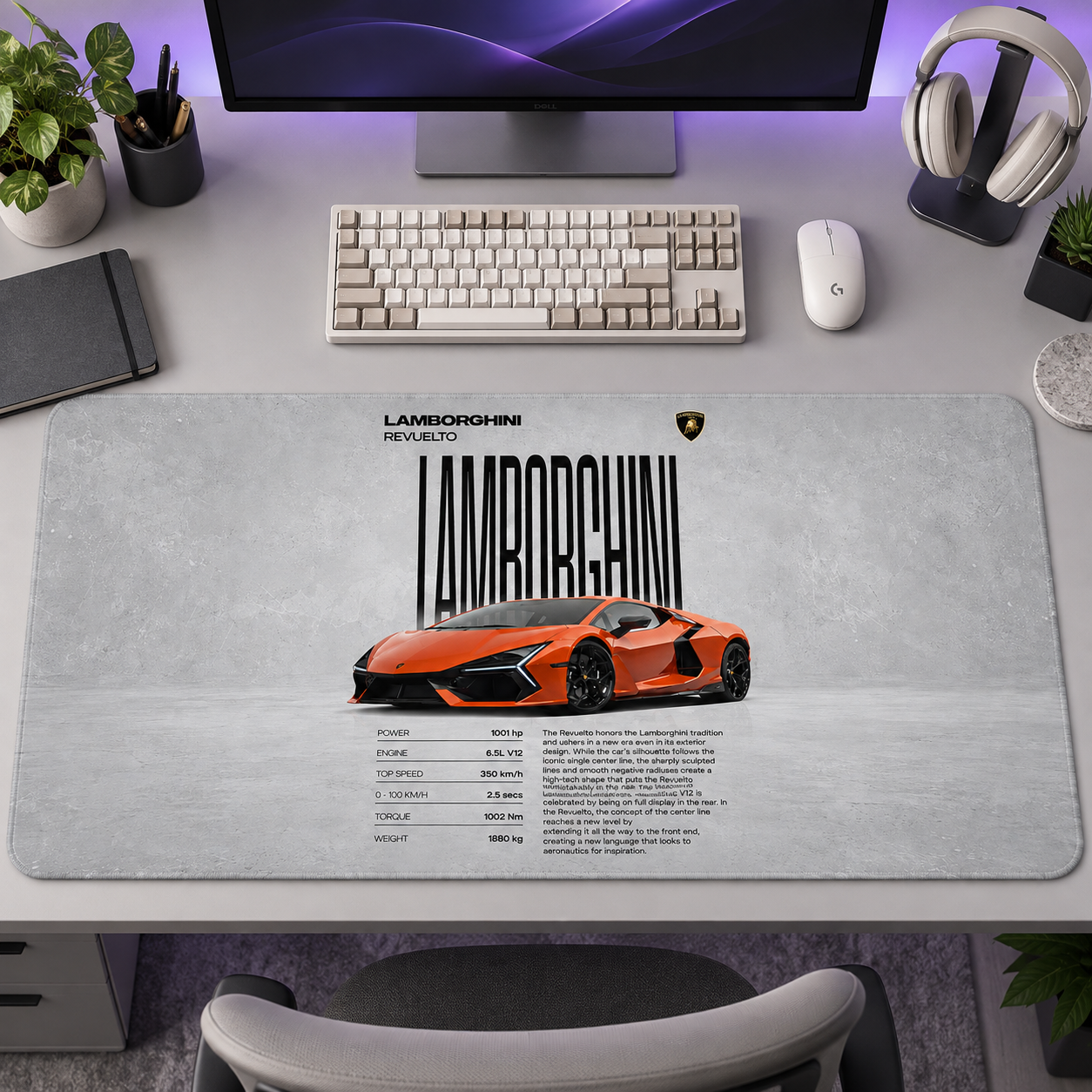 Lamborghini Turuncu Beyaz Afiş Mouse Pad - Y1734