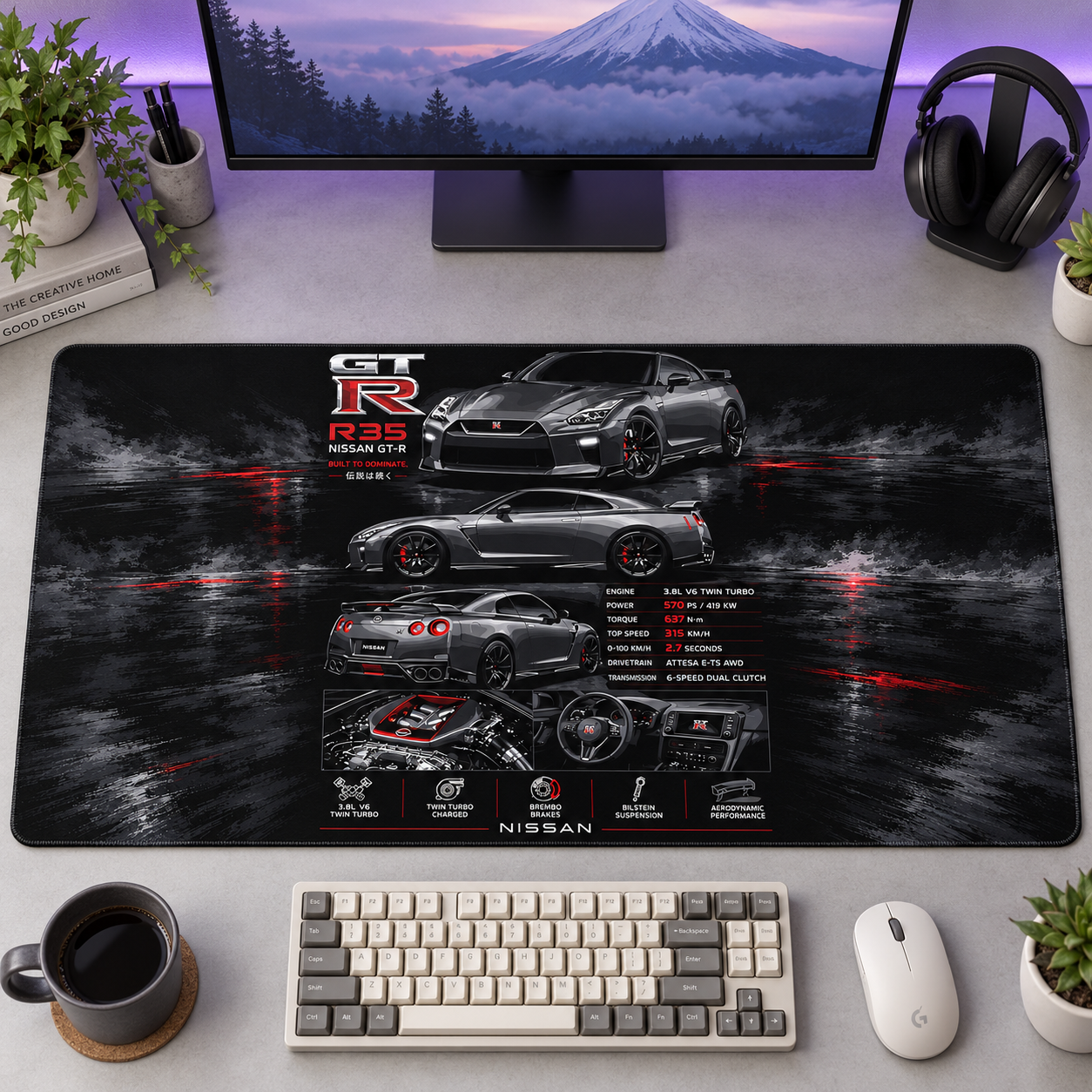 Nissan GT-R Siyah Teknik Kolaj Mouse Pad - Y1739