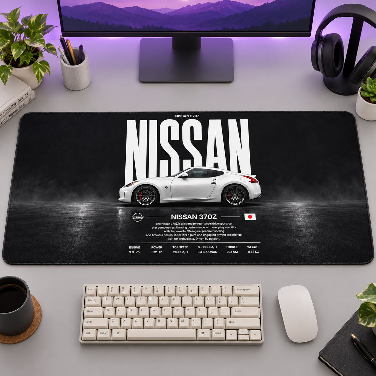 Nissan 370Z Beyaz Siyah Teknik Afiş Mouse Pad - Y1749