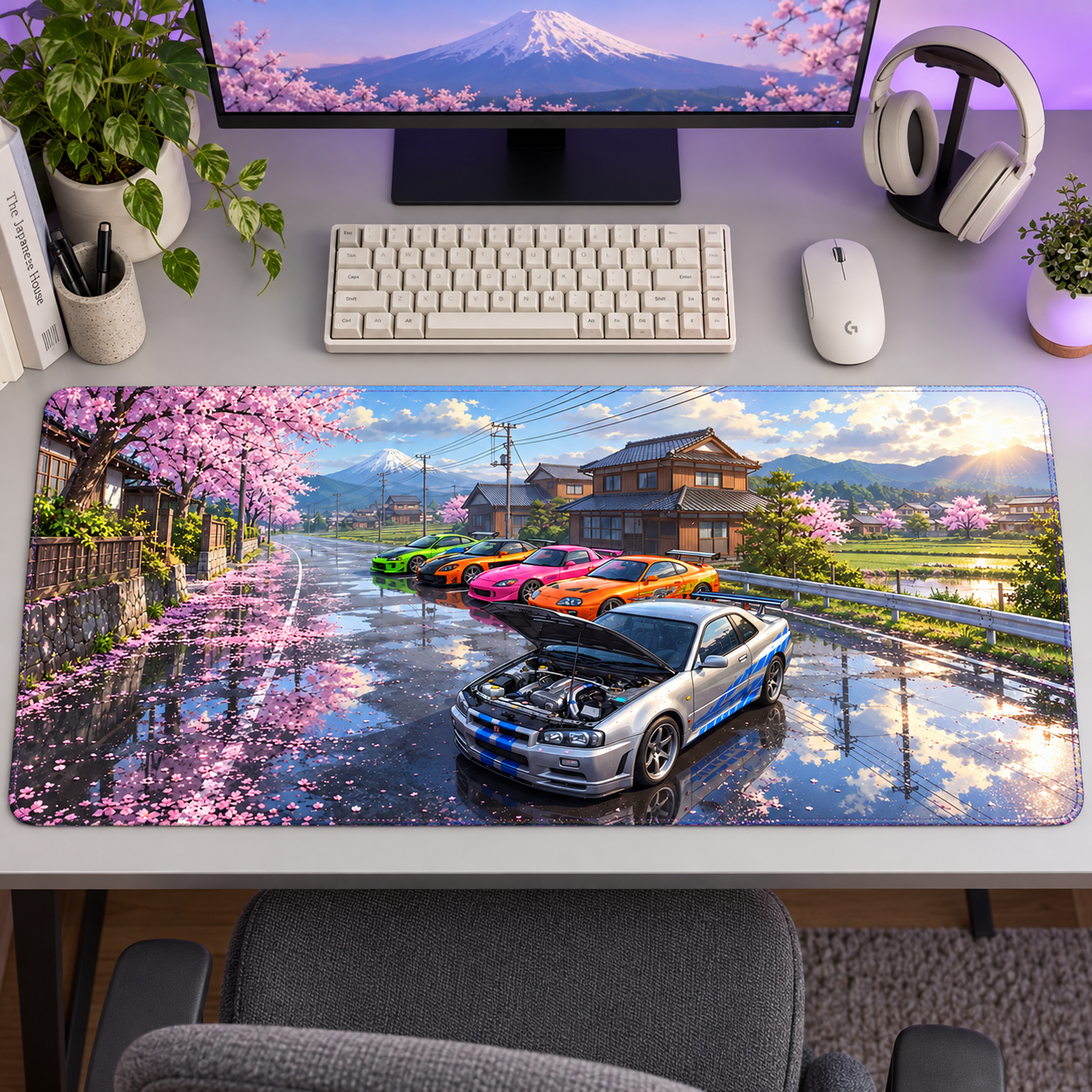 Japon Bahçesinde Otomobil Buluşması Mouse Pad - Y1759