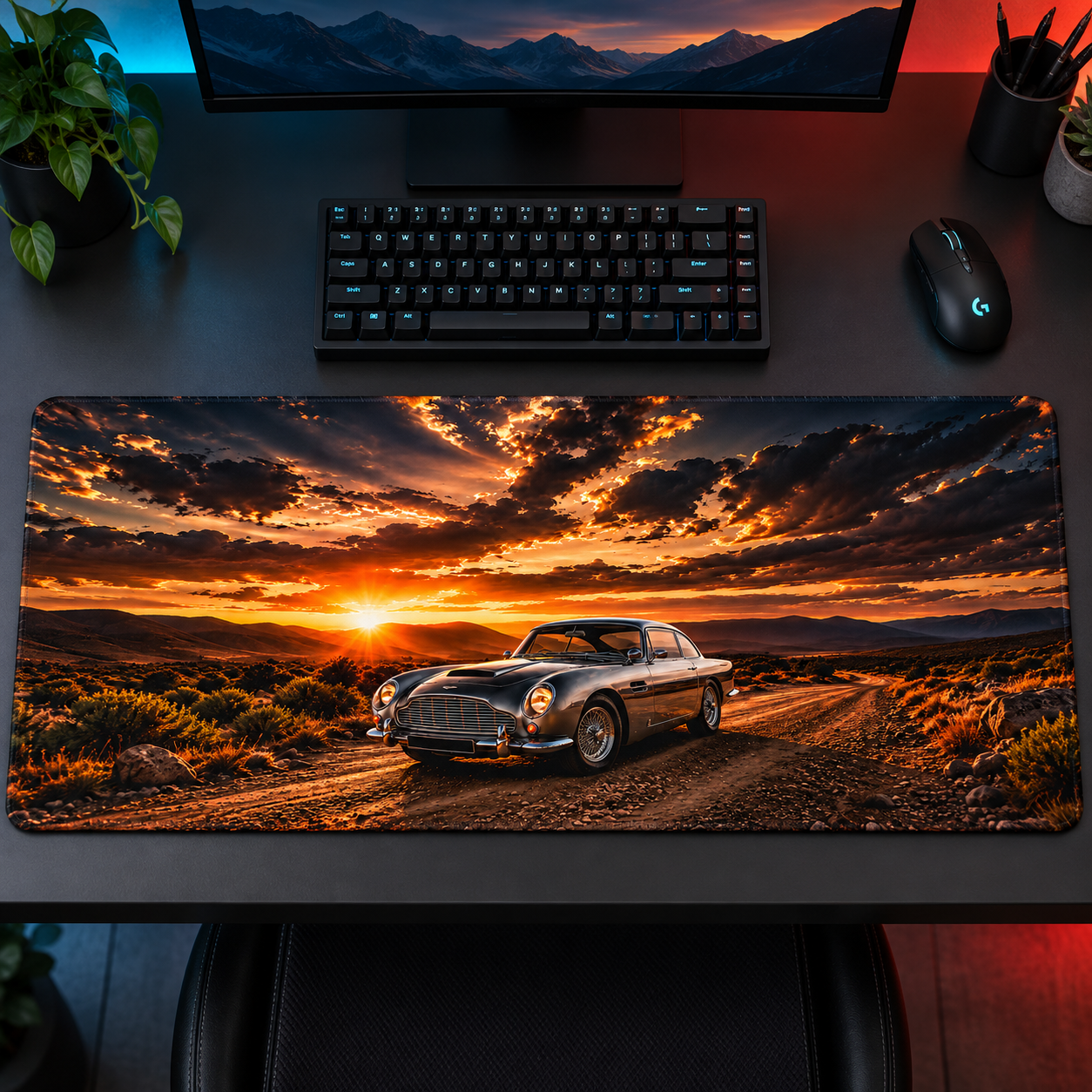 Klasik Otomobil Kızıl Kır Manzarası Mouse Pad - Y1771