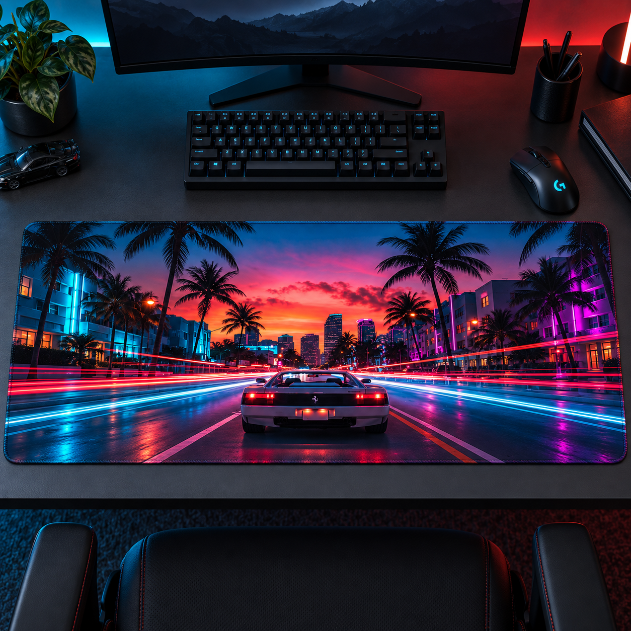 Miami Palmiye Neon Sürüşü Mouse Pad - Y1781