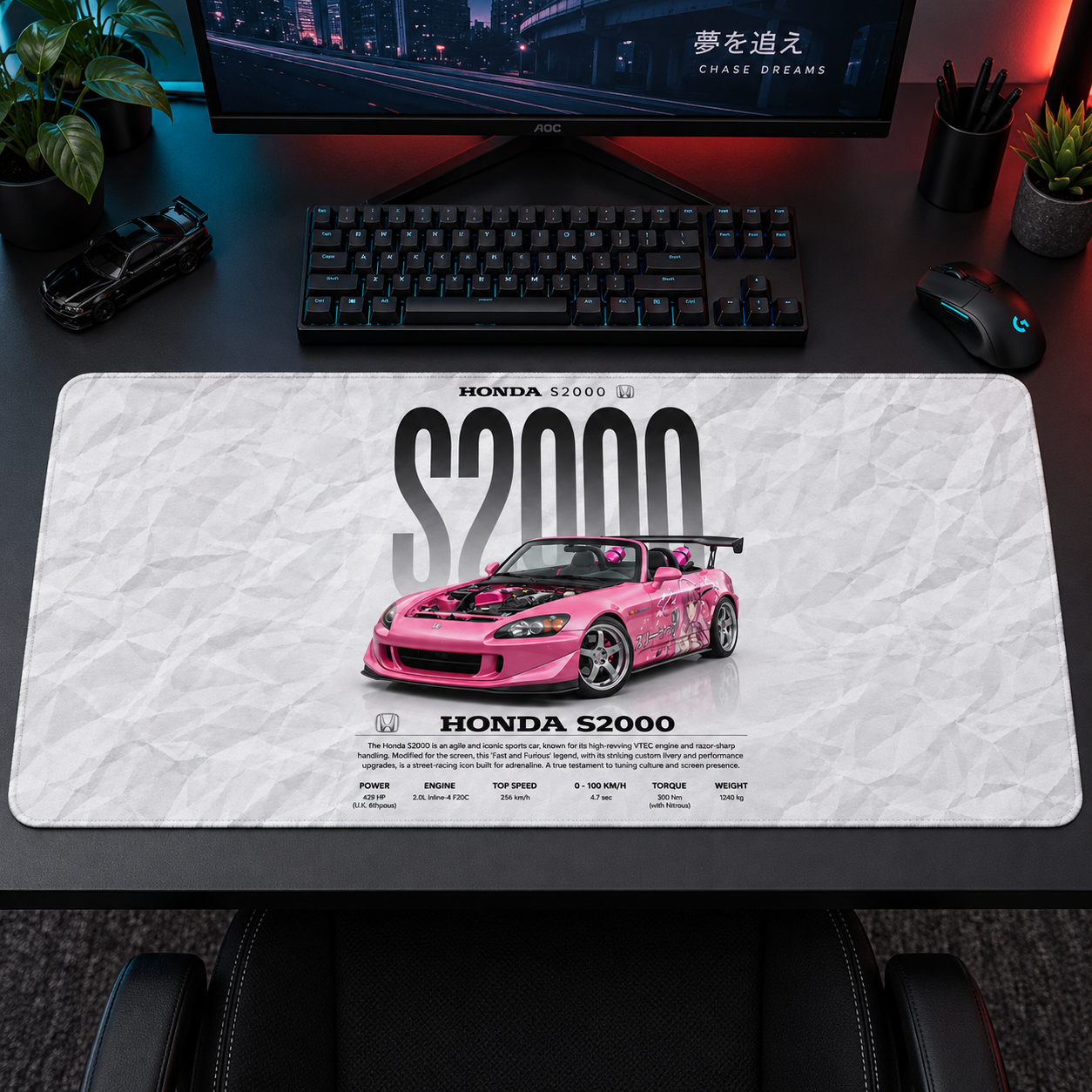 Honda S2000 Pembe Teknik Afiş Mouse Pad - Y1811
