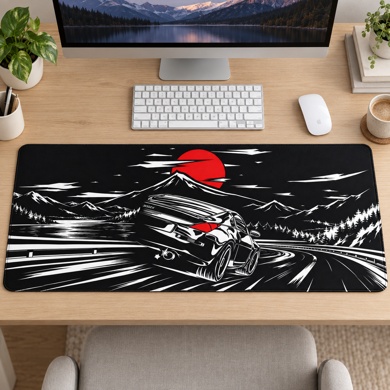 Japon Dağ Yolunda Kızıl Güneş Çizimi Mouse Pad - Y1835