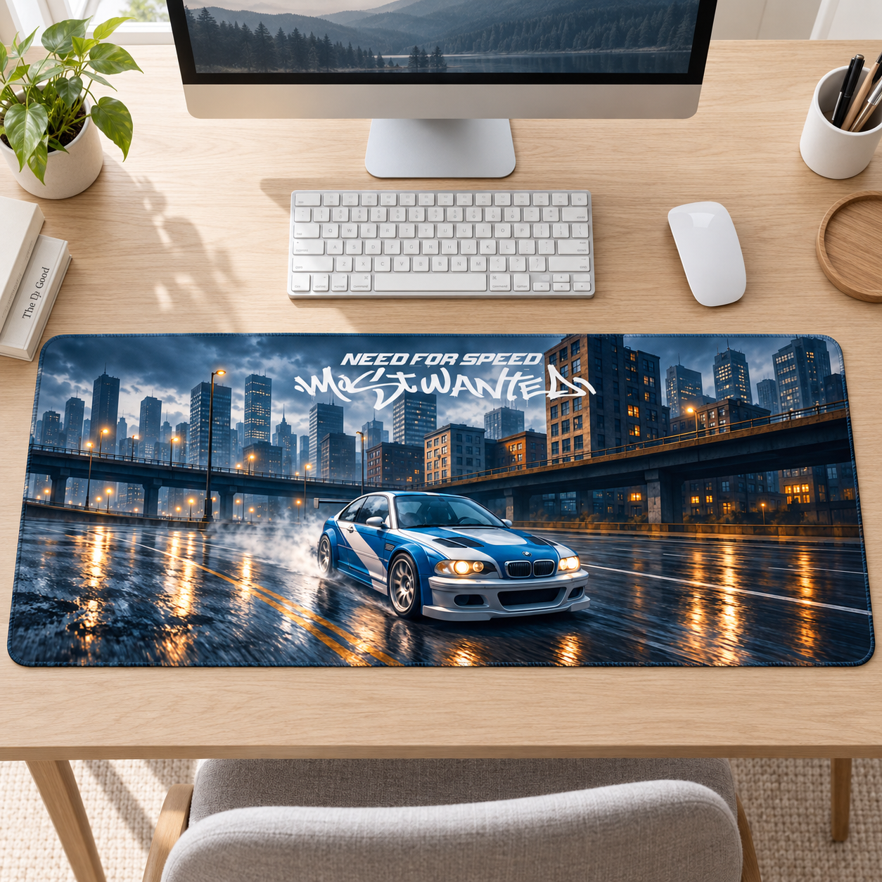 Şehirde Mavi Beyaz Yarış Efsanesi Mouse Pad - Y1840