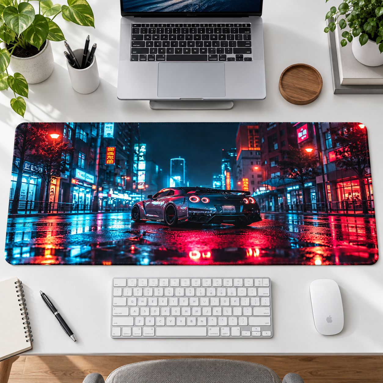 Mavi Kızıl Neon Gece Sürüşü Mouse Pad - Y1843