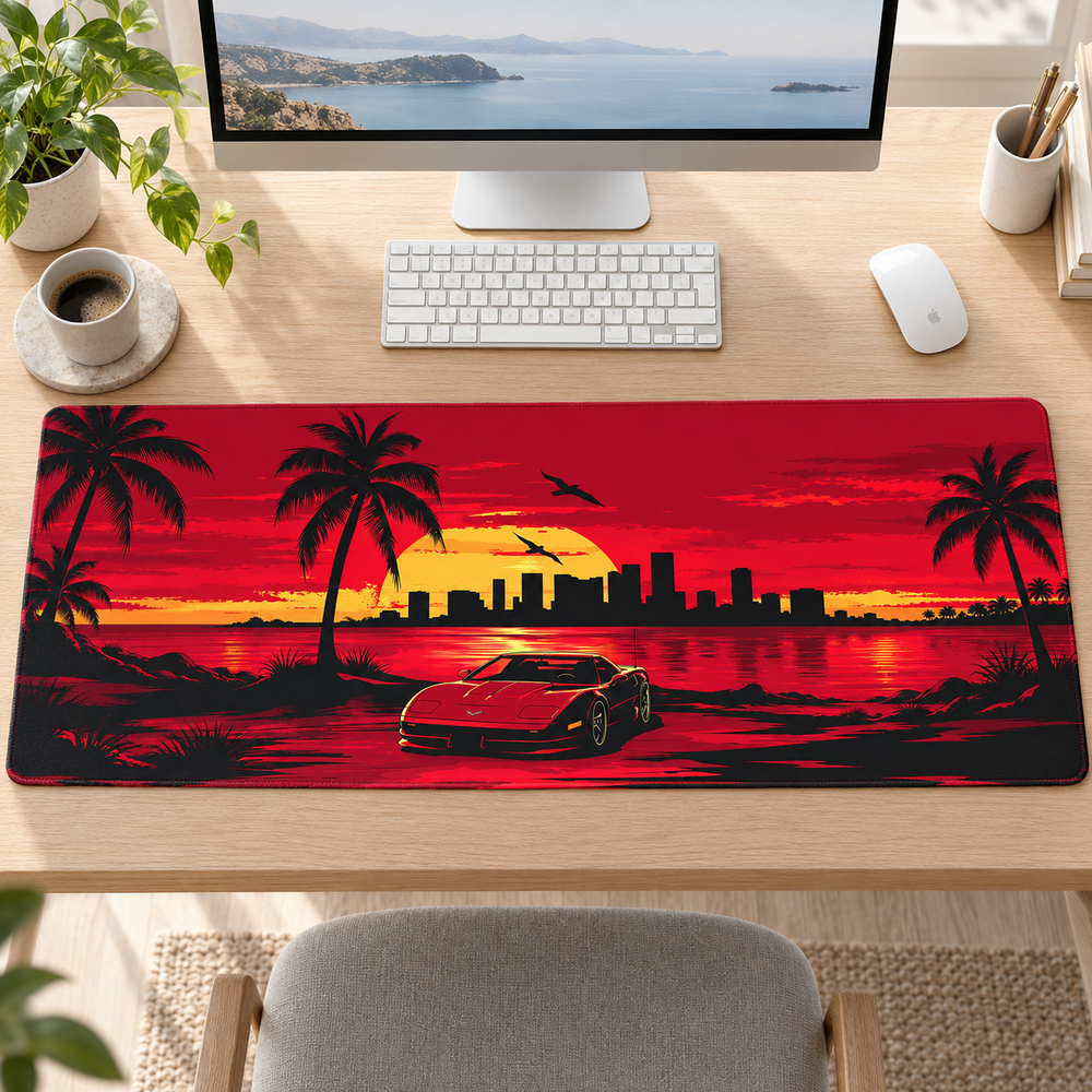 Kızıl Miami Gün Batımı Çizimi Mouse Pad - Y1845