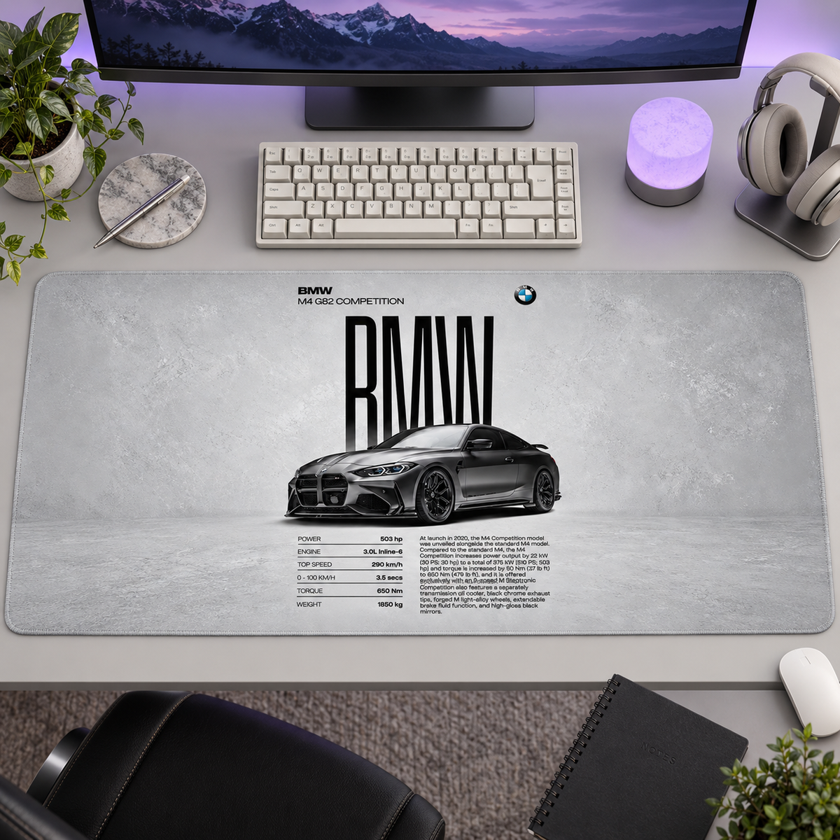 BMW Siyah Beyaz Sedan Afişi Mouse Pad - Y1849