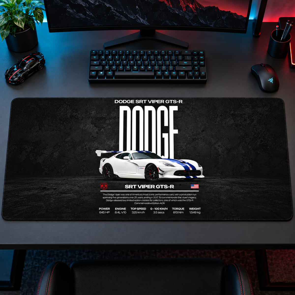 Dodge SRT Viper Beyaz Teknik Afiş Mouse Pad - Y1856