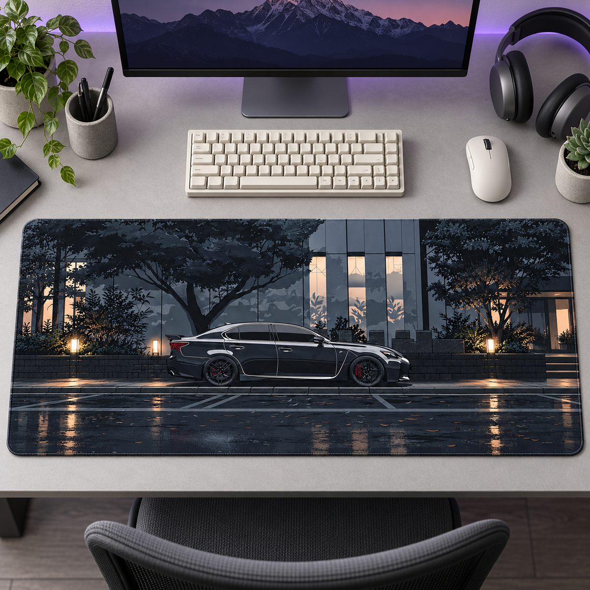 Siyah Spor Otomobil Şehirde Yan Profil Mouse Pad - Y1859